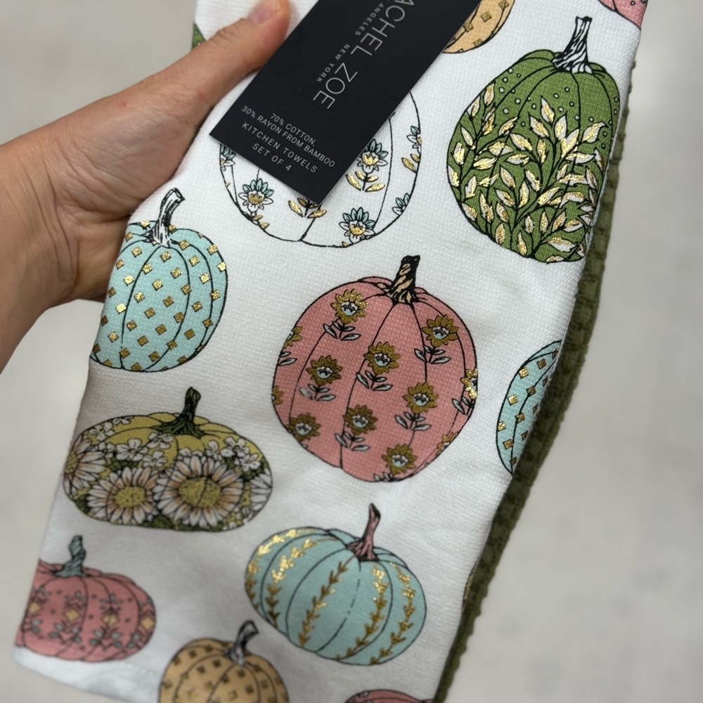 Rachel Zoe Multicolor Pumpkin 4 Kitchen Towels